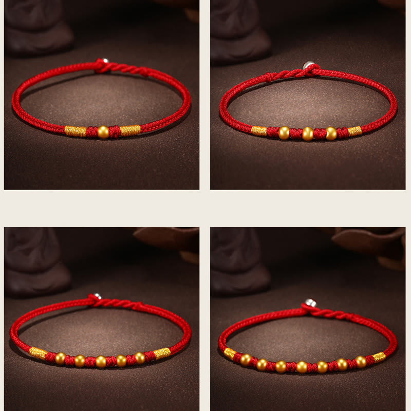 Buddha Stones999 ゴールドビーズ 幸運 キングコングノット ハンドメイド 編み込み 守護ブレスレット