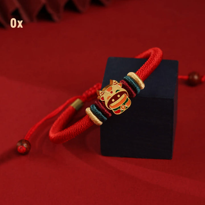 Buddha Stonesハンドメイド925スターリングシルバードラゴン年かわいい中国の十二支幸運編み込みレッドブレスレット