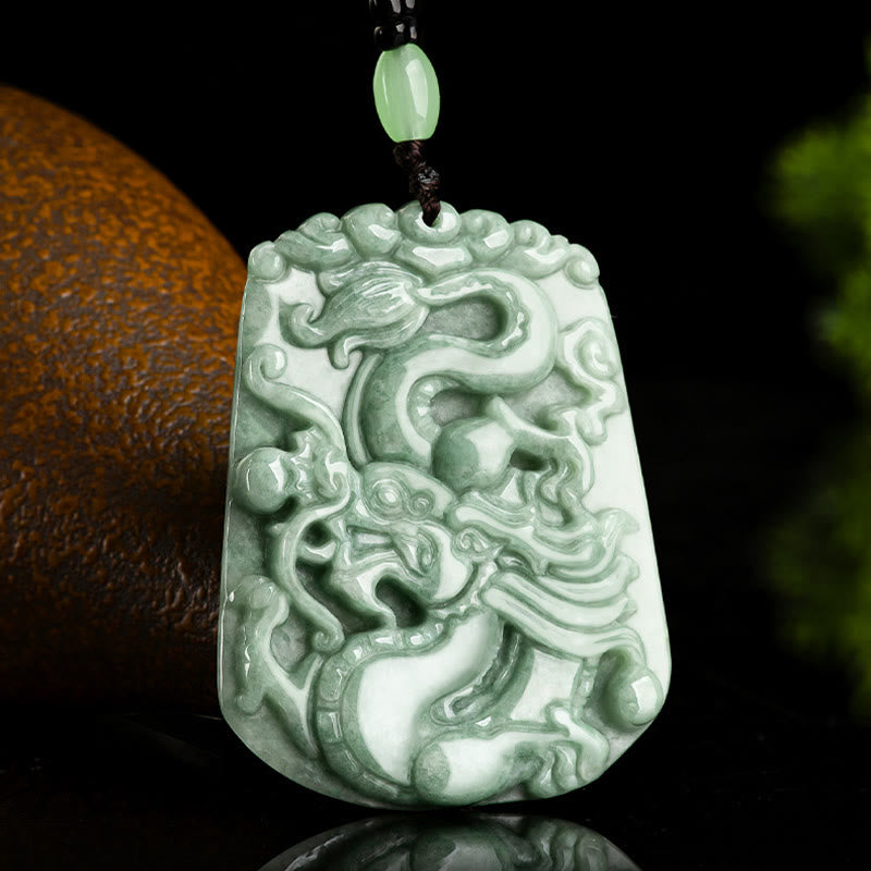 Buddha Stones龍年 十二支 龍 飛翔翡翠 守護ビーズ チェーンネックレス ペンダント