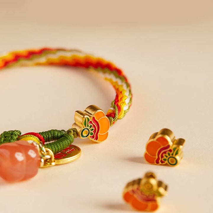 Buddha Stones赤瑪瑙 強さ 輪廻 結び目 編み紐 ブレスレット