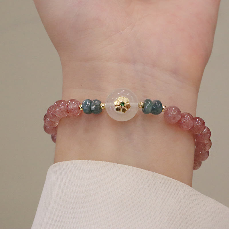 Buddha Stones天然ストロベリークォーツ カルセドニー 翡翠 ヒーリングブレスレット