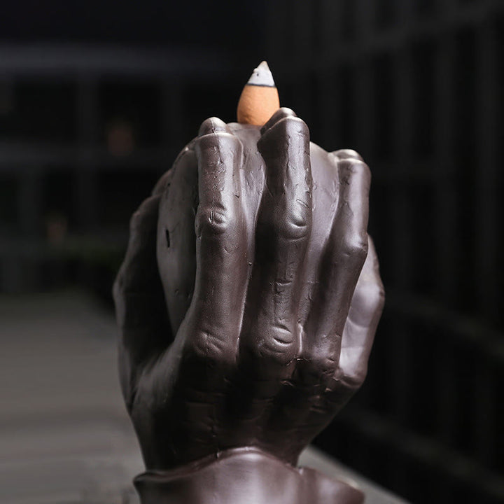 ハロウィンのBuddha Stonesとゴーストハンドの頭蓋骨、紫粘土のスピリチュアルな香炉の装飾