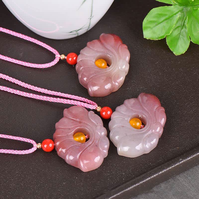 ピンクゴールドシルク翡翠蓮の花の富のネックレスペンダント - image 6