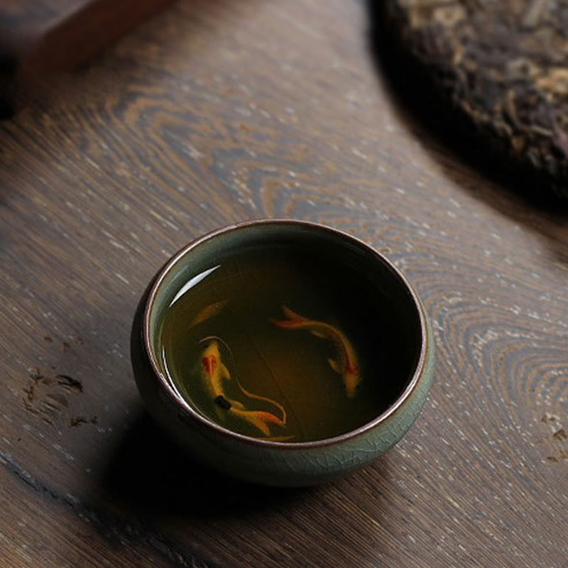 Buddha Stonesカラフルな鯉の陶器ティーカップ カンフーティーカップボウル