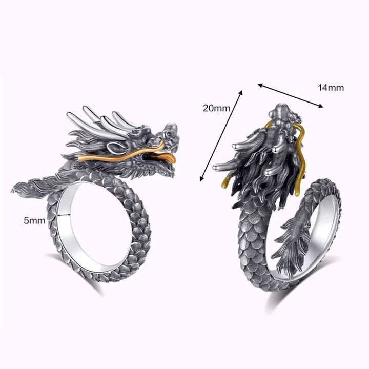 Buddha Stones925 スターリングシルバー ヴィンテージ ドラゴンデザイン 保護 強度 調節可能 リング