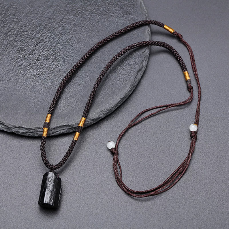 Buddha Stones天然ブラックトルマリン ポジティブロープネックレスペンダント