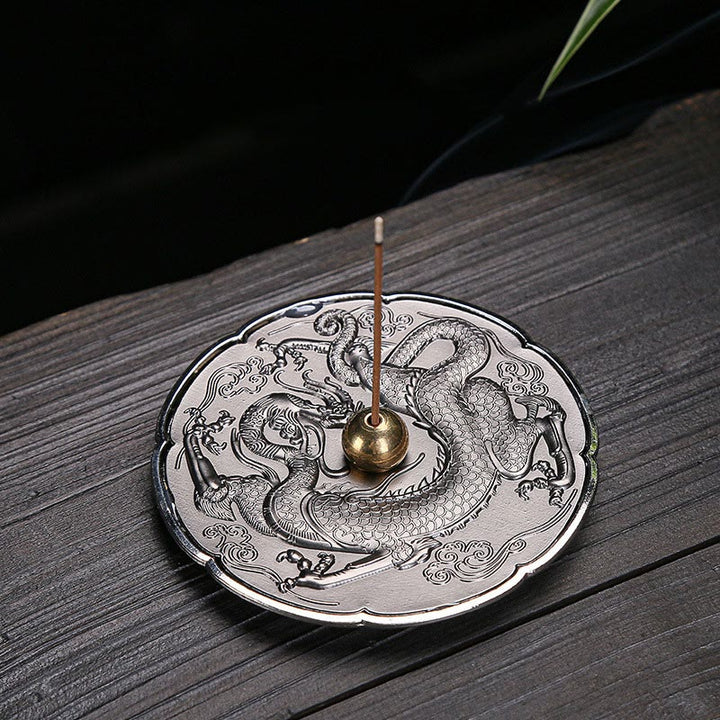 Buddha Stones丸型 縁起の良い龍 守護 銅合金 スティック型 香炉 装飾