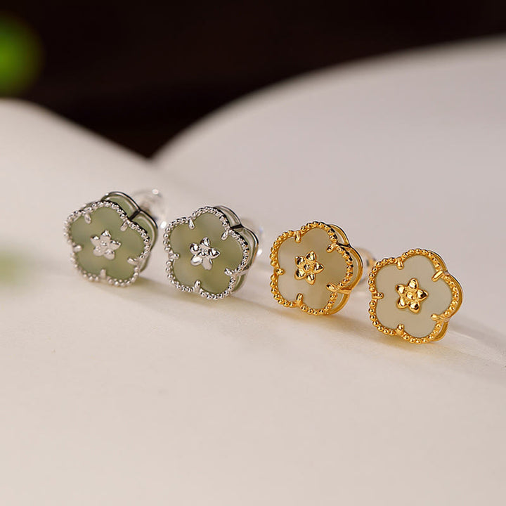 Buddha Stones925スターリングシルバー 和田翡翠 梅花 幸運のスタッドピアス