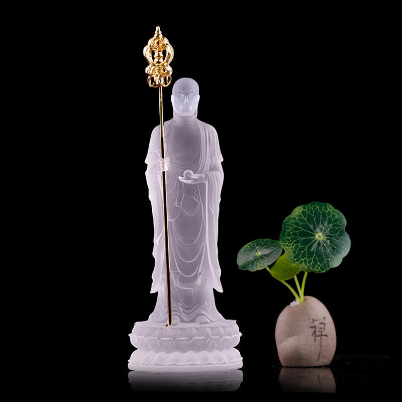 Buddha Stonesハンドメイド 地蔵菩薩像 琉璃クリスタルアートピース 静寂の像 室内装飾 - ホワイト 7.8×7.8×20cm - image 3