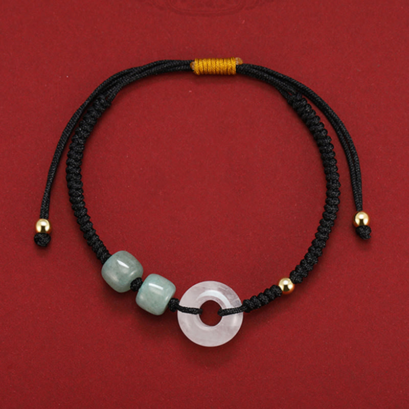 Buddha Stones2個入り グリーンアベンチュリン ホワイトジェイド 平和バックル 幸運 編み込み カップルブレスレット