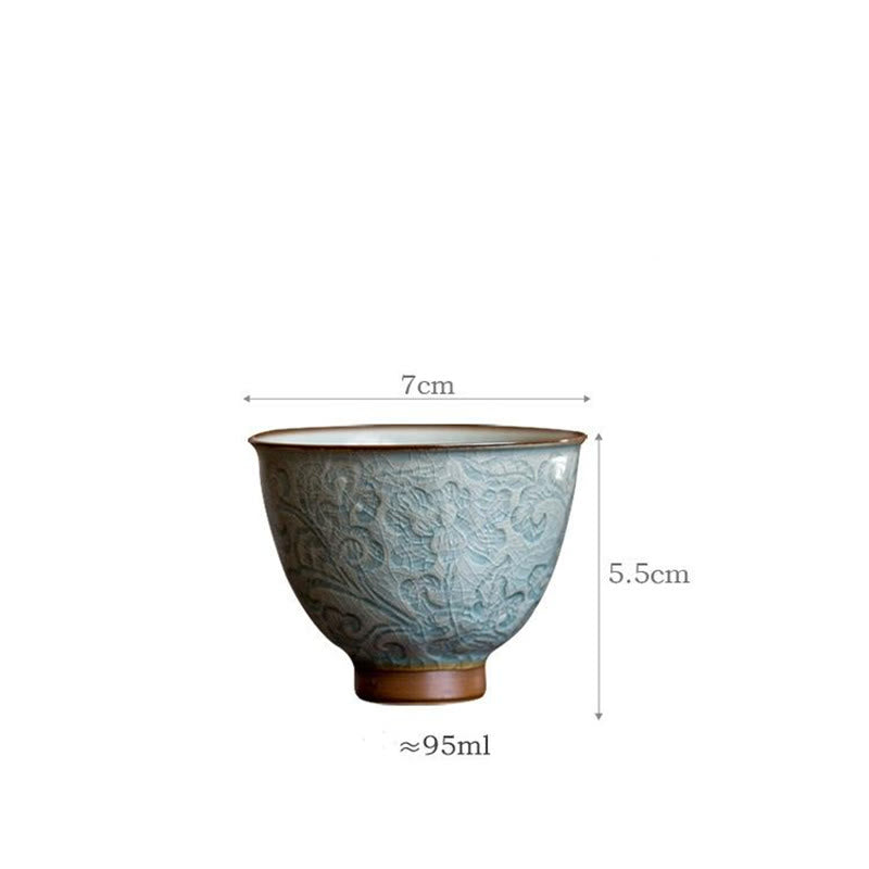Buddha Stones蓮彫刻陶器ティーカップカンフーティーカップ
