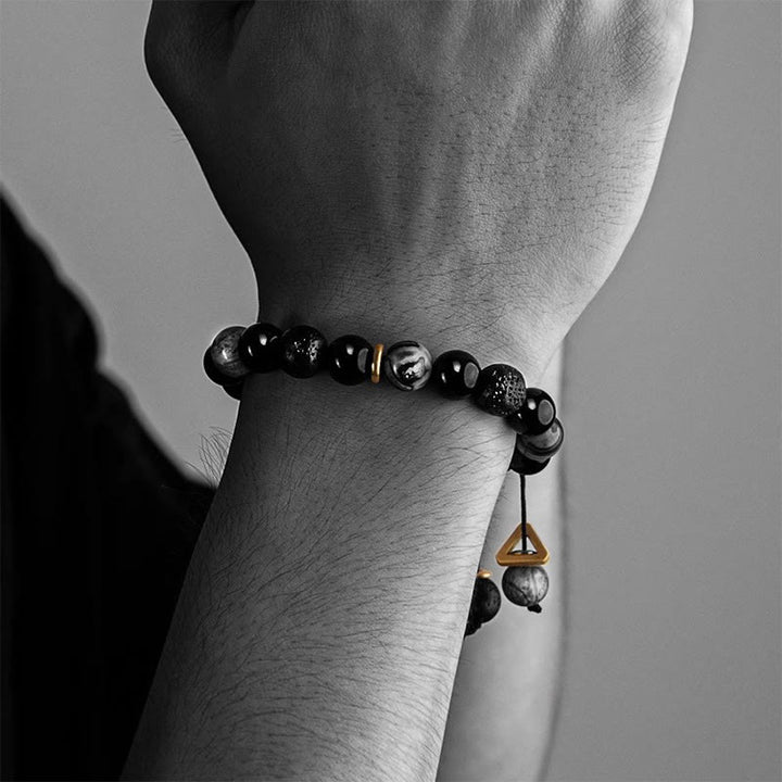 Buddha Stones黒曜石 溶岩石 陰陽強さブレスレット - image 4