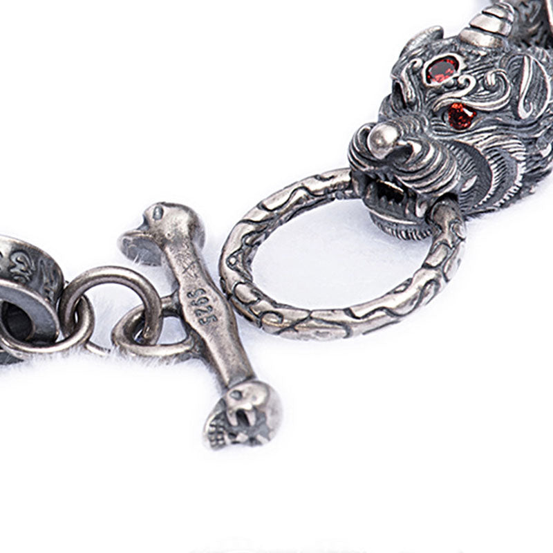 Buddha Stones925スターリングシルバー ドラゴン キリンオーム・マニ・パドメ・フム成功の強さブレスレットバングル