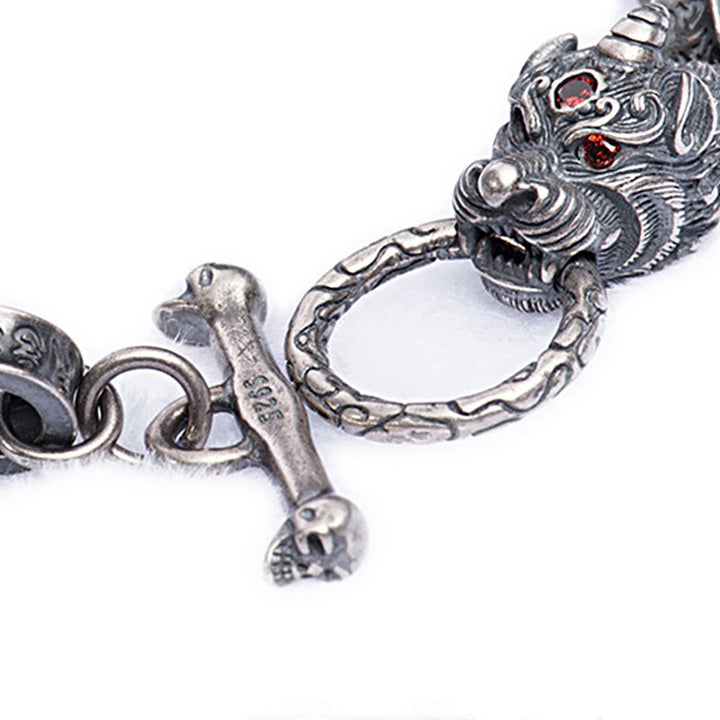 Buddha Stones925スターリングシルバー ドラゴン キリンオーム・マニ・パドメ・フム成功の強さブレスレットバングル