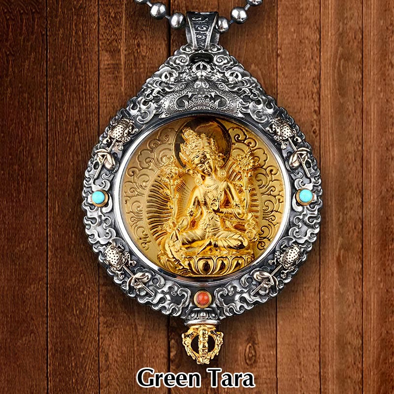 Buddha Stones十二支誕生仏タンカ 九宮 八図 富 回転式ネックレスペンダント - グリーンタラ - image 12