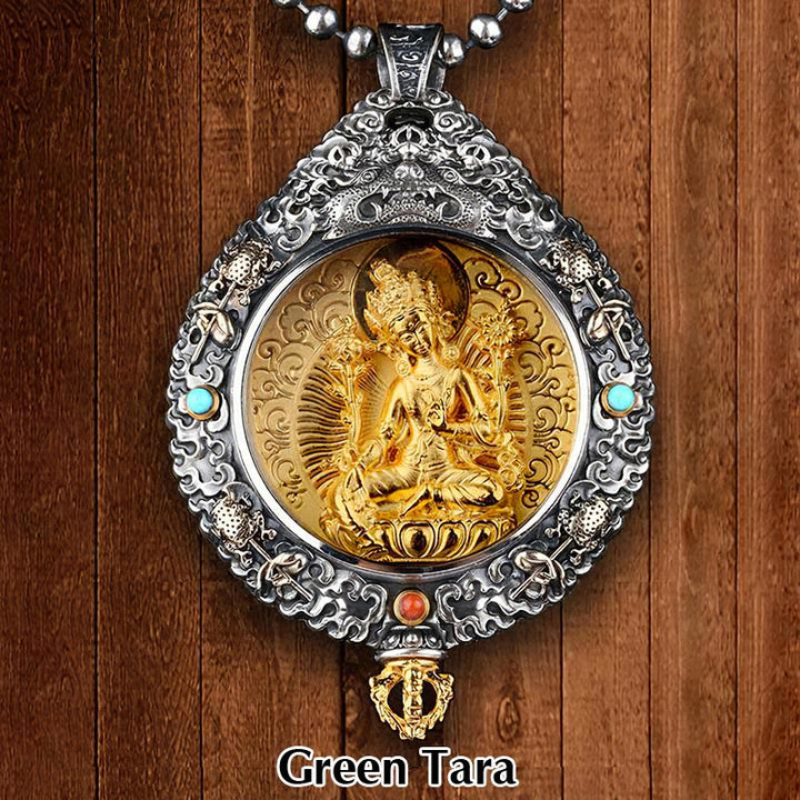 Buddha Stones十二支誕生仏タンカ 九宮 八図 富 回転式ネックレスペンダント - グリーンタラ - image 12