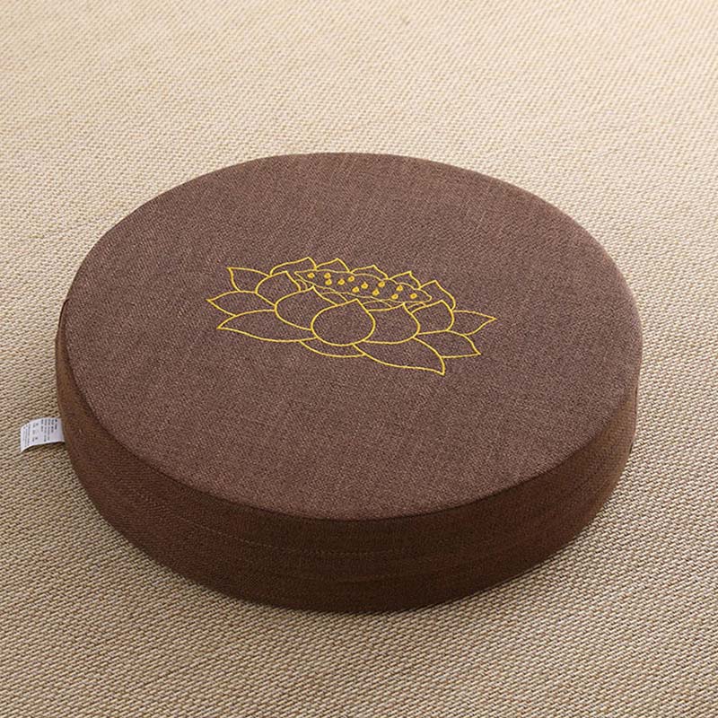 Buddha Stonesと蓮の刺繍入りコットンリネン瞑想用シートクッション - 柔らかい - 40cm×10cm - 茶色 - image 10
