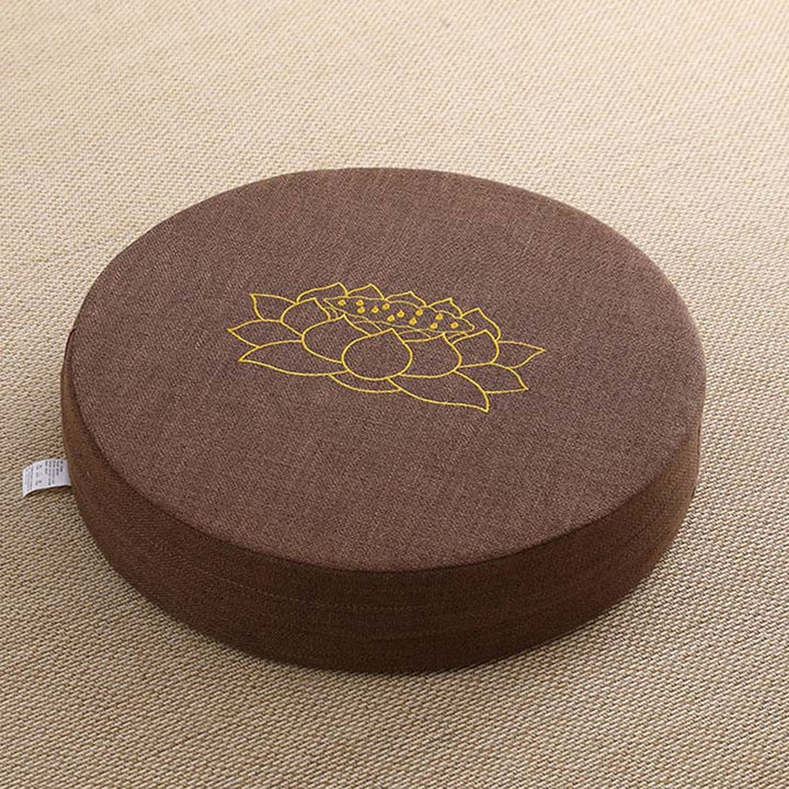Buddha Stonesと蓮の刺繍入りコットンリネン瞑想用シートクッション - 柔らかい - 40cm×10cm - 茶色 - image 10