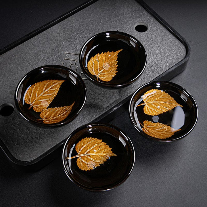 Buddha Stones金彩 メープルリーフ 中国 建璽 陶器 ティーカップ 天目 カンフー ティーカップ ボウル