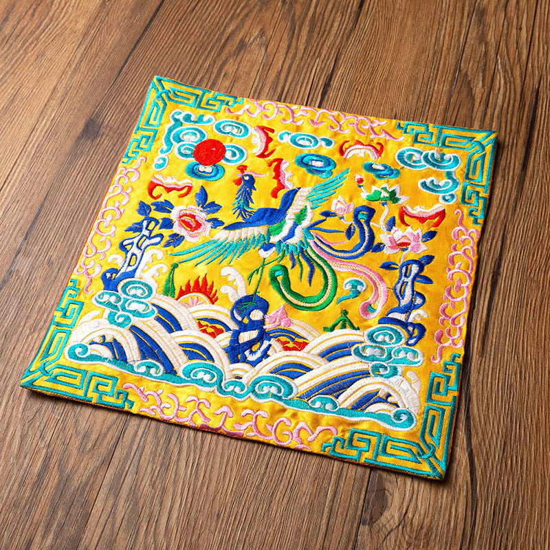 Buddha Stones鳳凰龍 麒麟刺繍 カップマットパッド ティーカップコースター カンフーティーマット
