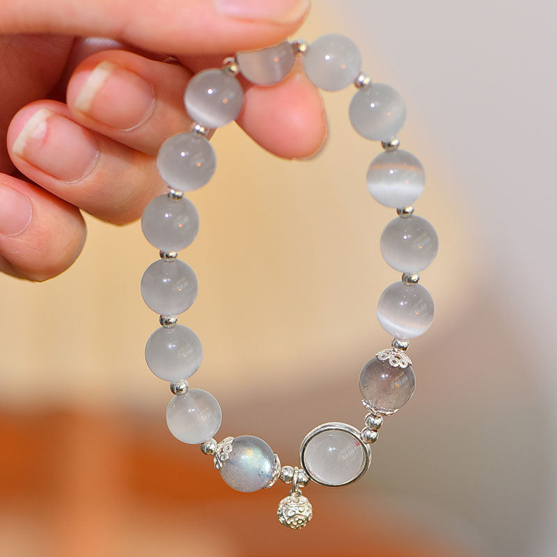 Buddha Stones925スターリングシルバー キャッツアイ ムーンストーン ラブサポートブレスレット
