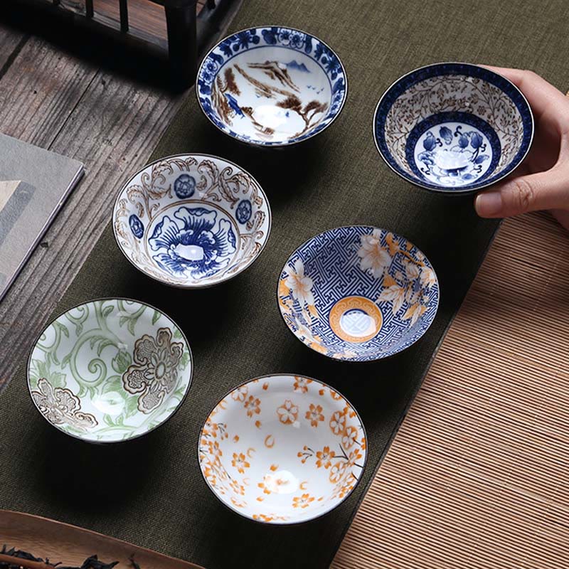 Buddha Stones、花、フーキャラクター、山、蓮、桜、陶器のティーカップ、カンフーティーカップ