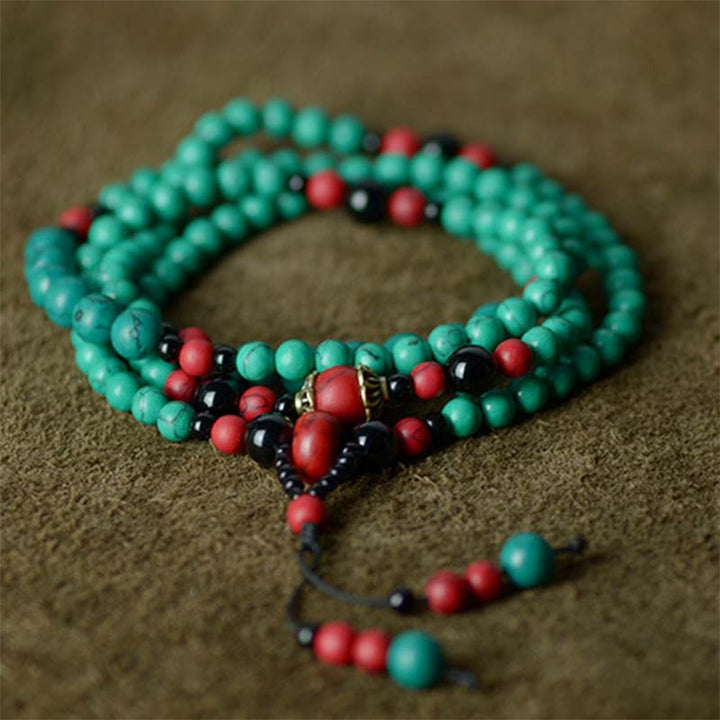 Buddha Stonesブラックオニキスレッドターコイズビーズプロテクションブレスレット
