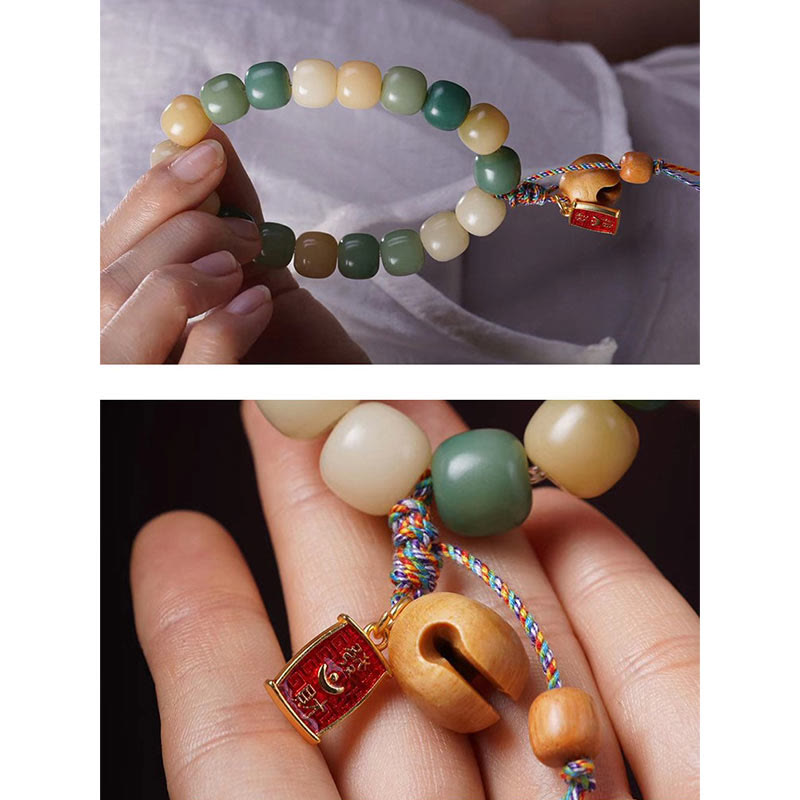Buddha Stonesナチュラルグラデーション 菩提樹の知恵 木製 魚 ドラム チャーム ブレスレット