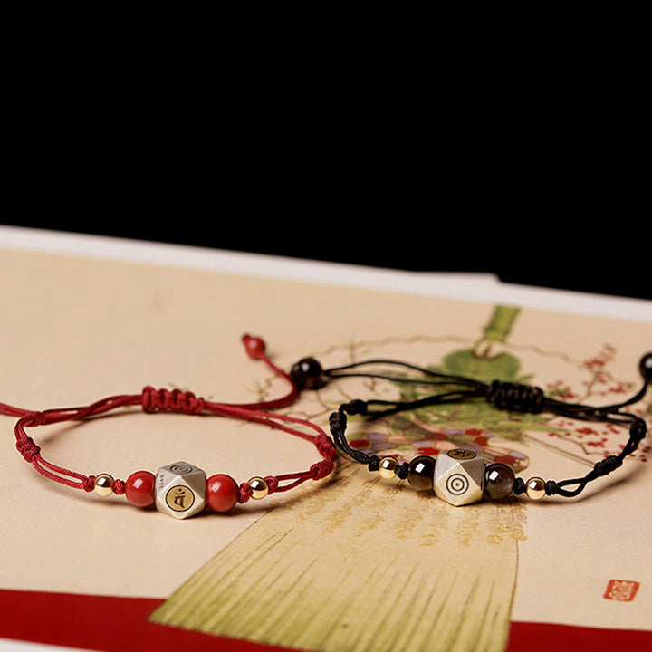 Buddha Stonesハンドメイド 925 スターリングシルバー十二支誕生仏辰砂 落ち着いた編み込みブレスレット
