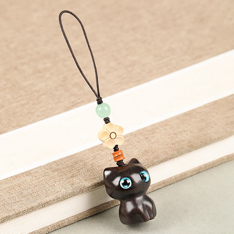 Buddha Stonesミニ小葉紫檀黒檀キャットラブリーキティピースキーチェーン電話吊り下げ装飾 - 電話用吊り下げ装飾 - エボニーキャット - image 14