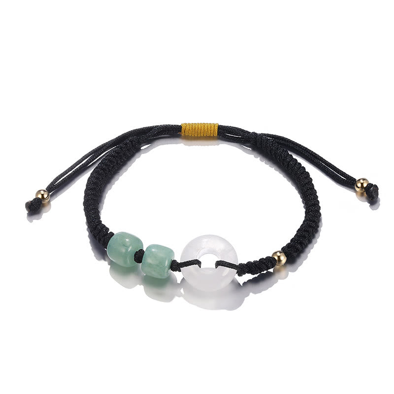 Buddha Stones2個入り グリーンアベンチュリン ホワイトジェイド 平和バックル 幸運 編み込み カップルブレスレット