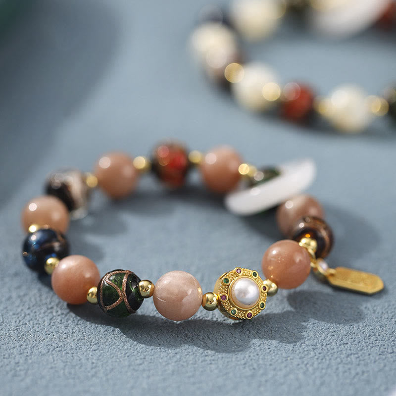 Buddha Stonesチベットのお香灰 リュウリガラス シャコガイ石 太陽石オーム・マニ・パドメ・フム祈祷ホイールチャームブレスレット