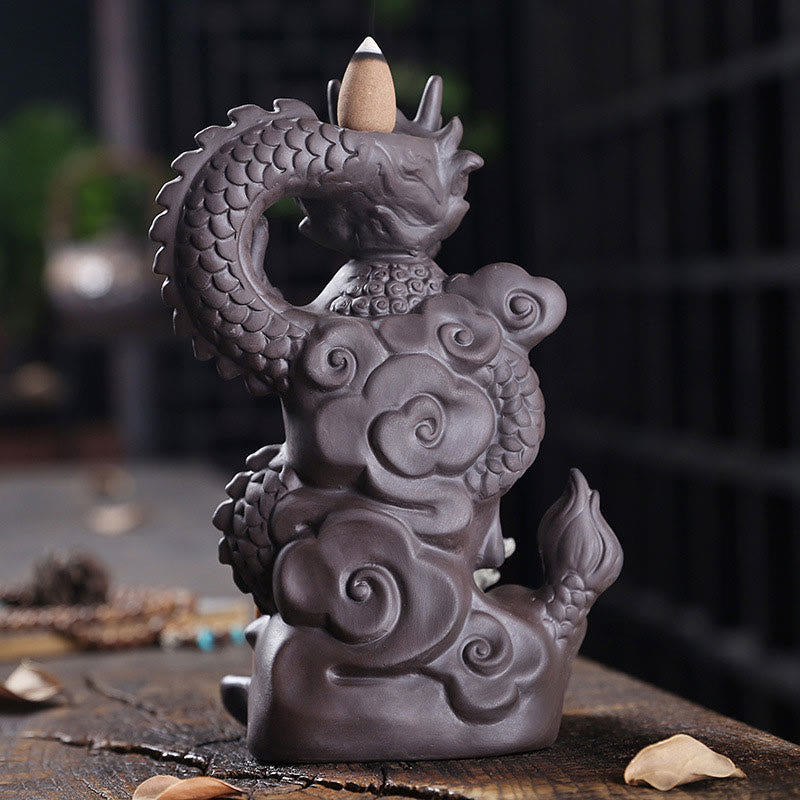 Buddha Stones龍仏 縁起の良い雲 紫粘土 癒しの香炉 装飾