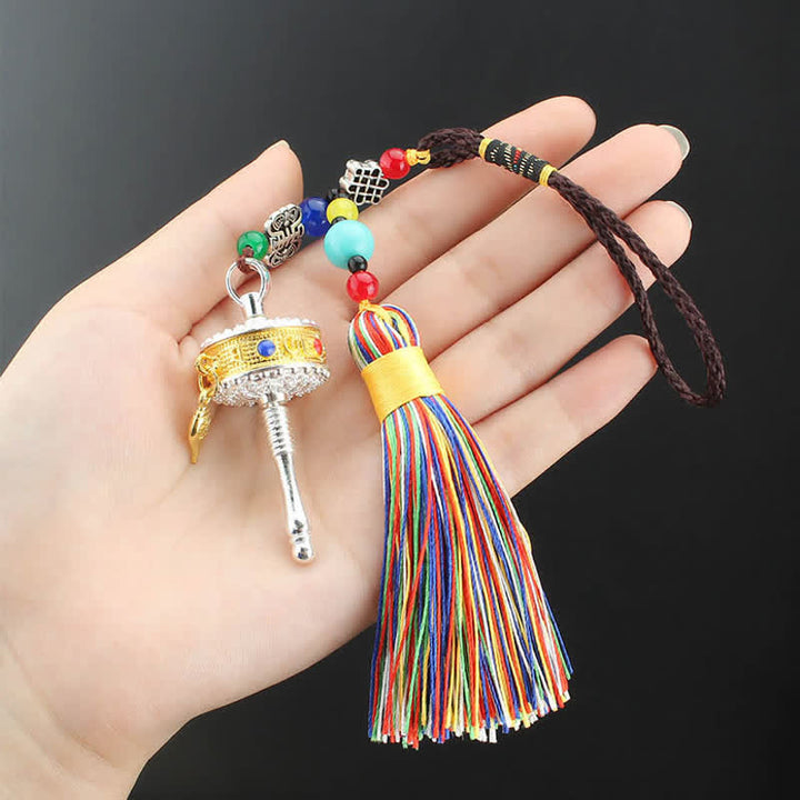 チベットのOm Mani Padme Humの祈りの輪のタッセルバッグの車用吊り下げ装飾
