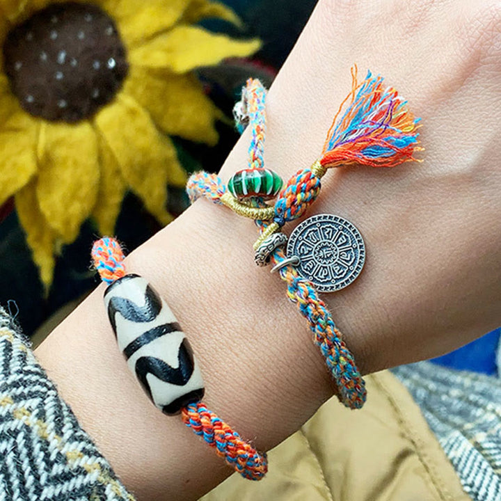 チベット産925スターリングシルバー製 オム・Om Mani Padme Humハンドメイド ジビーズプロテクション編みブレスレット