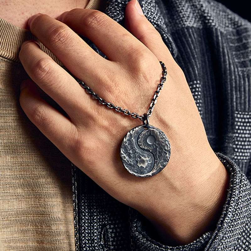 Buddha Stones990 スターリングシルバー 陰陽 ハンマーテクスチャ ハーモニーネックレスペンダント - image 11