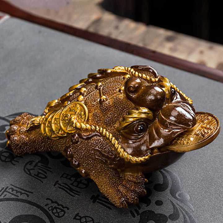 Buddha Stones色が変わる風水 富と幸運のカエル 銅貨 ティーペット 樹脂製置物 装飾