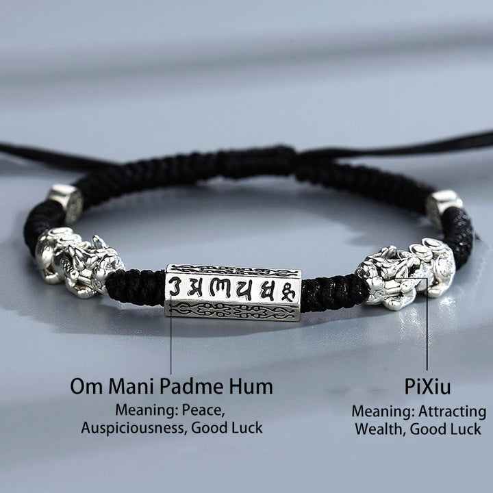Buddha Stonesダブル貔貅 風水 銅貨オーム・マニ・パドメ・フム紐ブレスレット - image 3