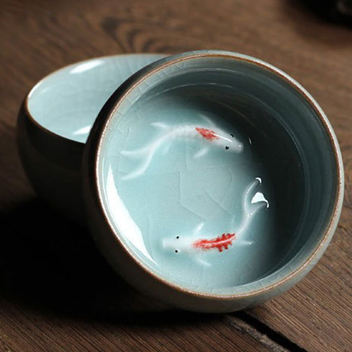 Buddha Stonesカラフルな鯉の陶器ティーカップ カンフーティーカップボウル