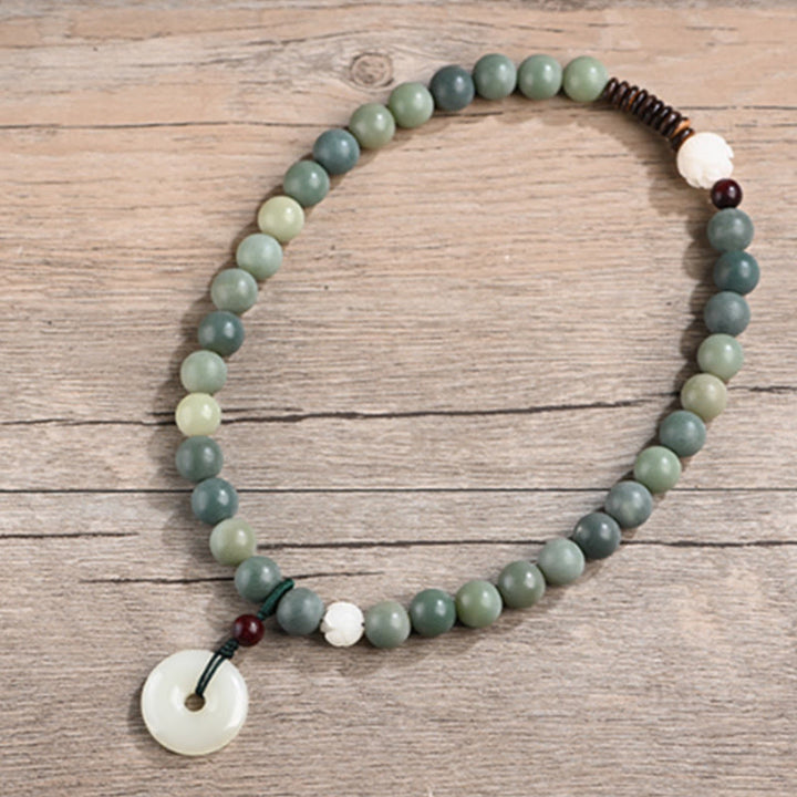 Buddha Stonesシアン菩提樹の種子 蓮の翡翠 平和バックル ウィズダム ダブルラップブレスレット