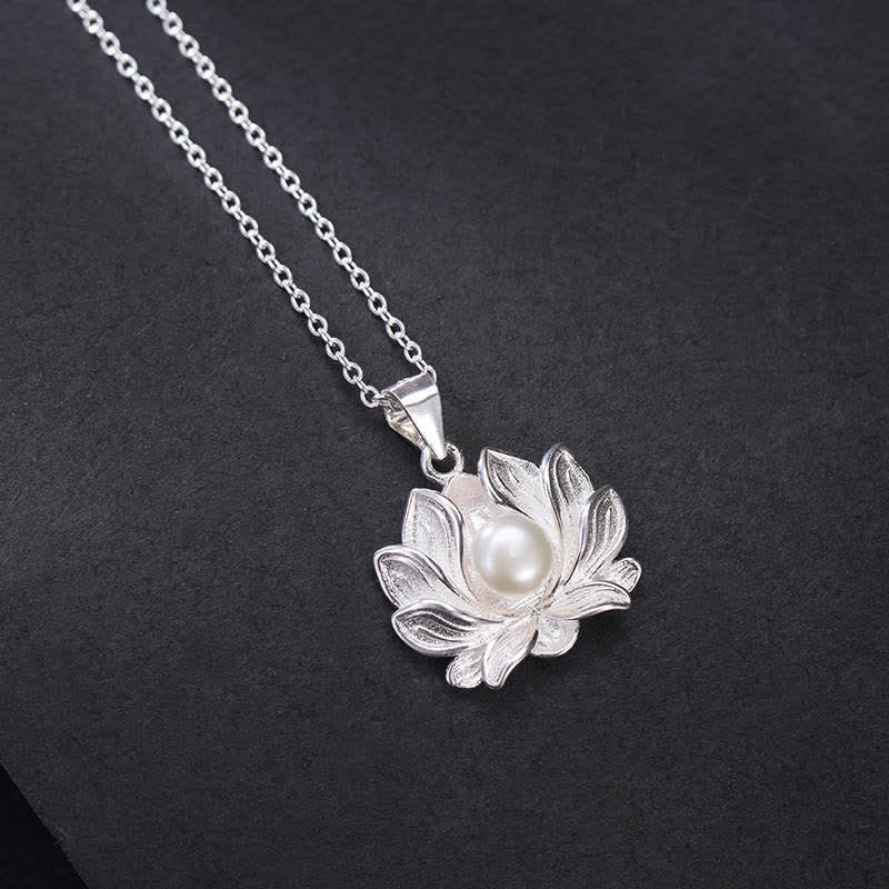 Buddha Stones925スターリングシルバー ロータスフラワーパール ウェルスネックレスペンダント - パール（幸せ♥穏やか） - image 1