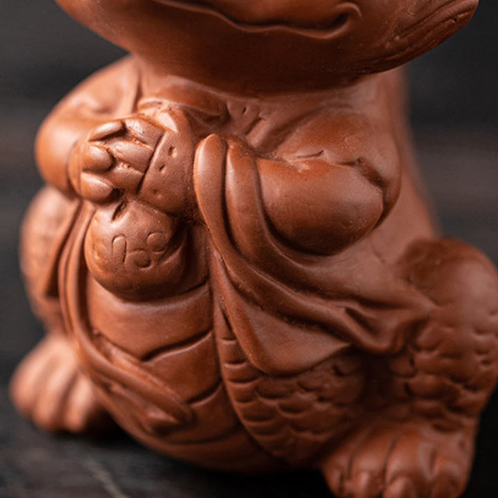 Buddha Stones幸運 龍 富 茶 ペット 紫 粘土 置物 装飾