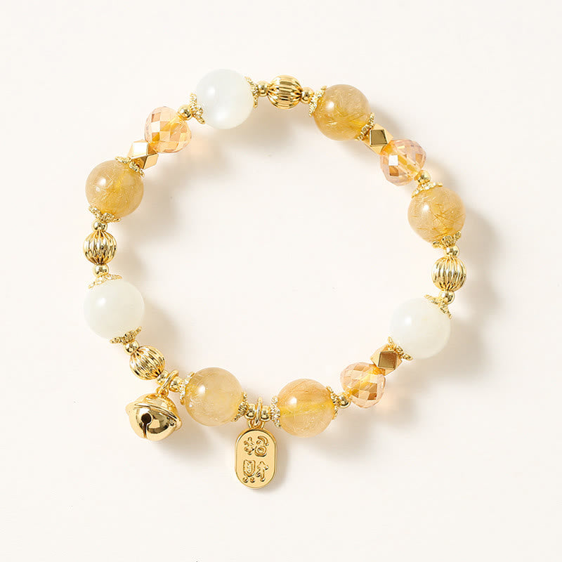 Buddha Stones 14Kゴールドメッキ ゴールデンルチルクォーツ ウェルスベル 幸運のチャームブレスレット