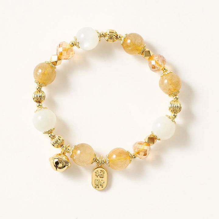 Buddha Stones 14Kゴールドメッキ ゴールデンルチルクォーツ ウェルスベル 幸運のチャームブレスレット