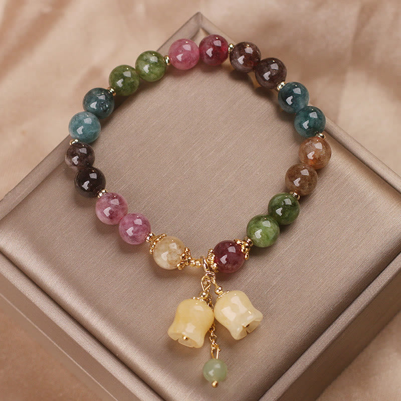 Buddha Stones天然カラフルトルマリンフラワービーズラブブレスレット