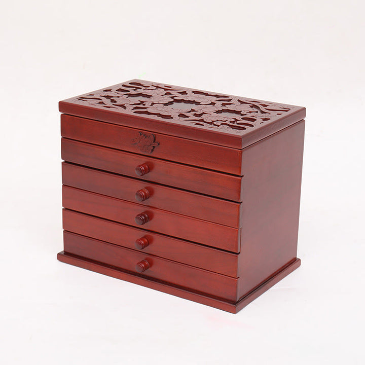 Buddha Stones大容量 ヴィンテージ 花彫り 木製 ジュエリーボックス 6層 ジュエリー収納ボックス - image 3