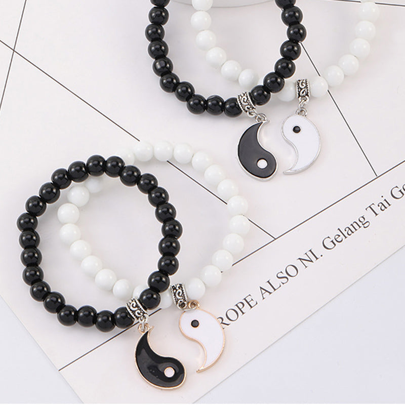 Buddha Stones2個入り ブラックオニキス ホワイトターコイズビーズ 陰陽守護 カップルブレスレット