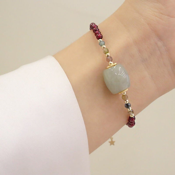 Buddha Stonesガーネット翡翠ビーズ平和バックル保護ブレスレット