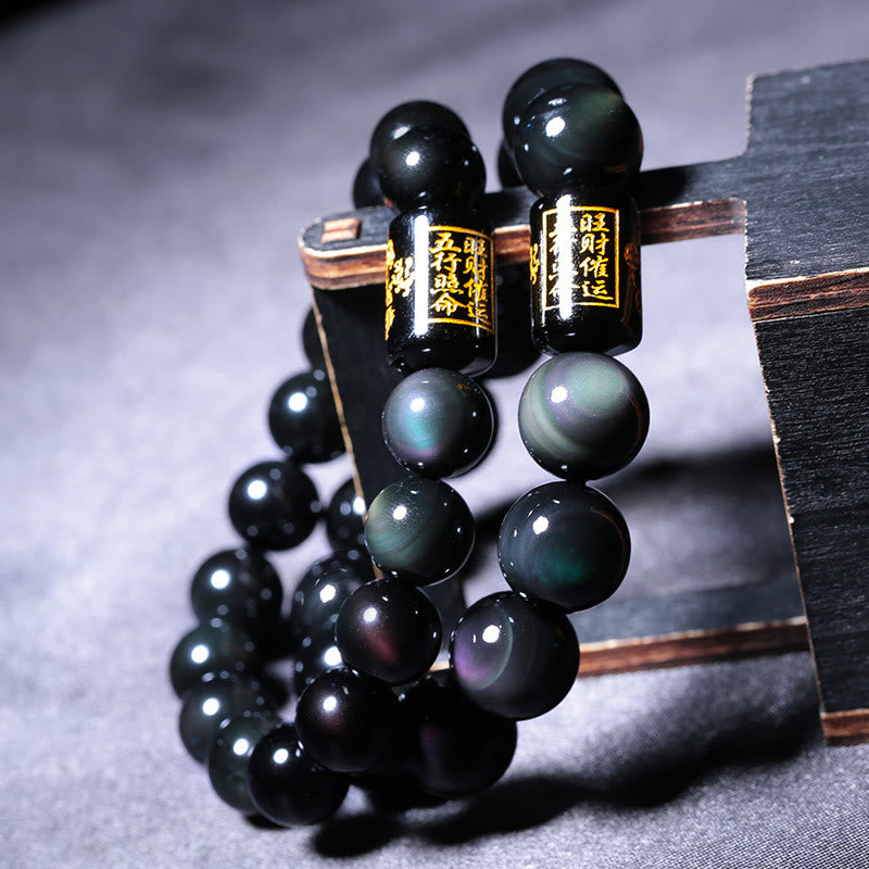 Buddha Stones天然レインボーオブシディアン ポジティブトランスフォーメーションブレスレット