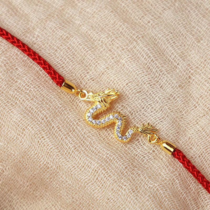 Buddha Stones925スターリングシルバー 龍年 縁起の良い金龍 幸運の赤いロープチェーンブレスレット - image 5